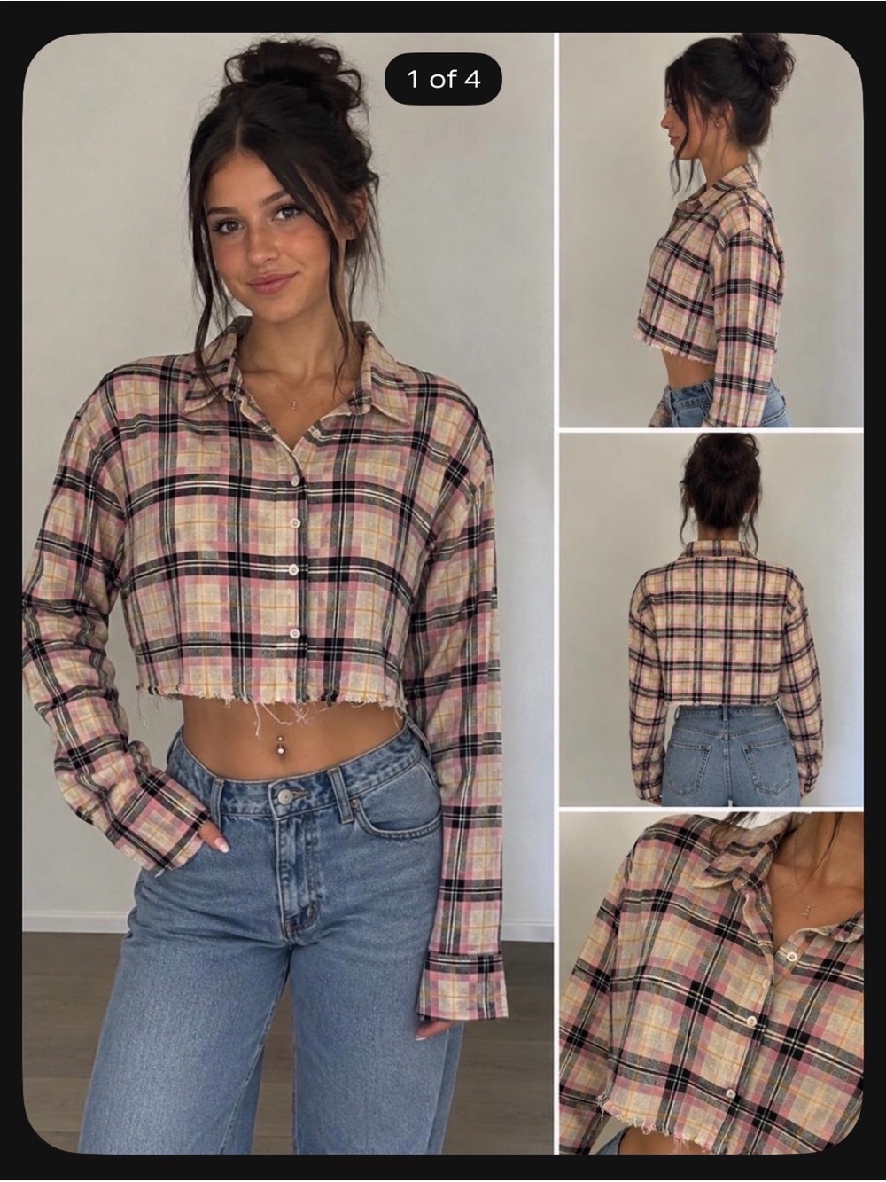 Forever 21 Pink Plaid Cropped Button-Up Top